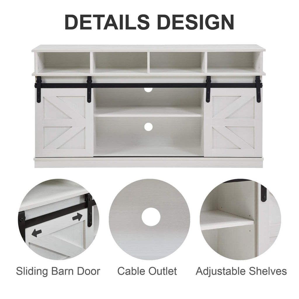 White Wood TV Stand with Adjustable Shelves T869