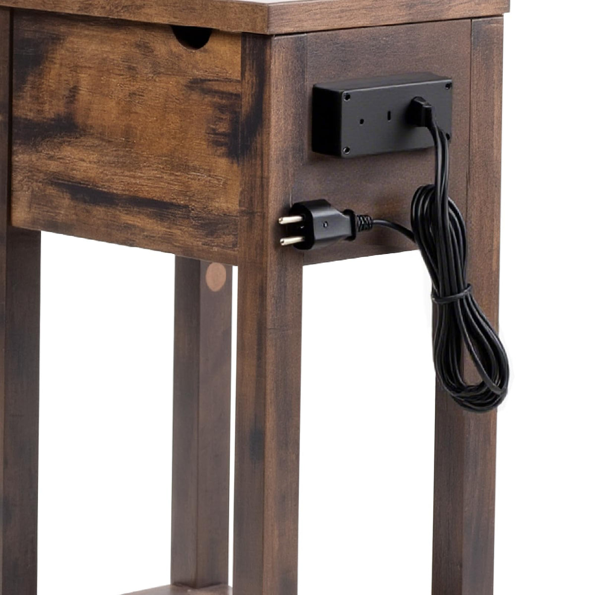 Cherry Chairside Table with Charger and Storage Cabinet W648