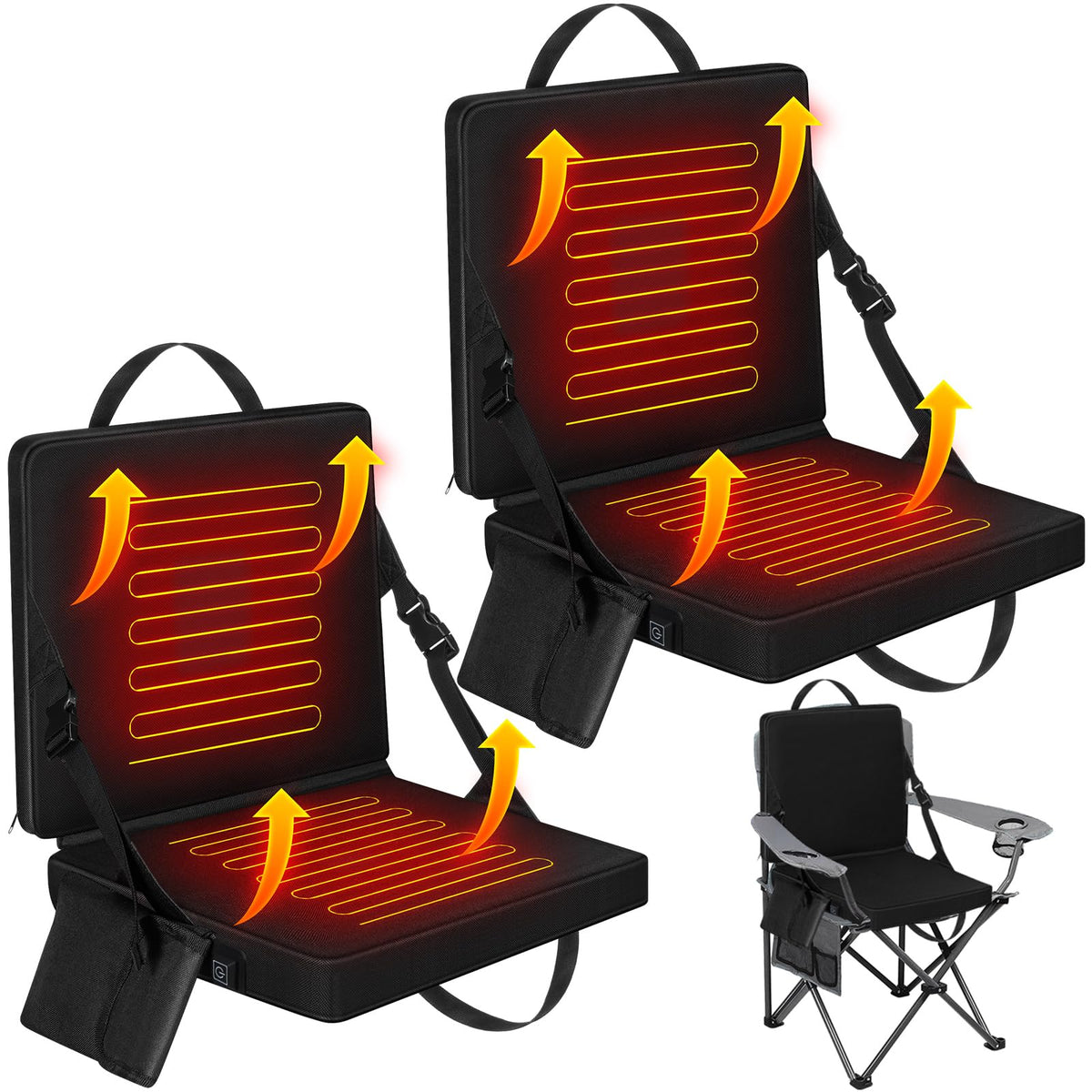 2 Pcs Portable Foldable Heated Seat Cushion USB Powered 3 Mode Adjustable Pad with Pocket V126