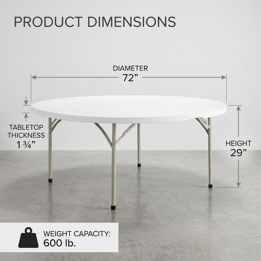 72-Inch Round Folding Tables 5-Pack Heavy-Duty Plastic O157
