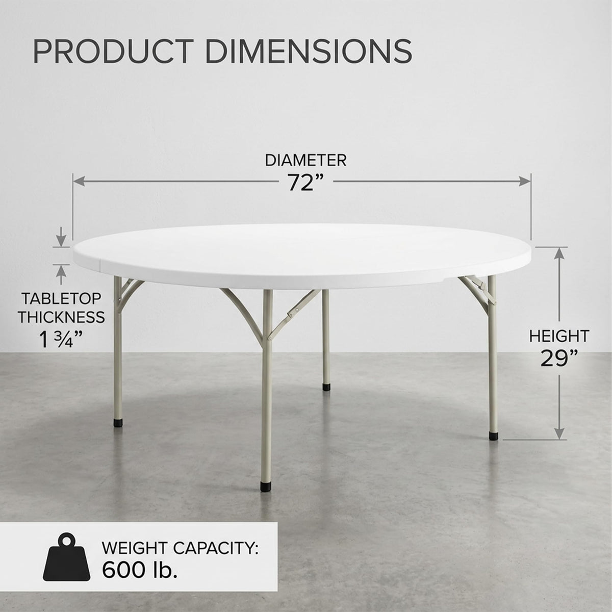 72-Inch Round Folding Tables 5-Pack Heavy-Duty Plastic O157