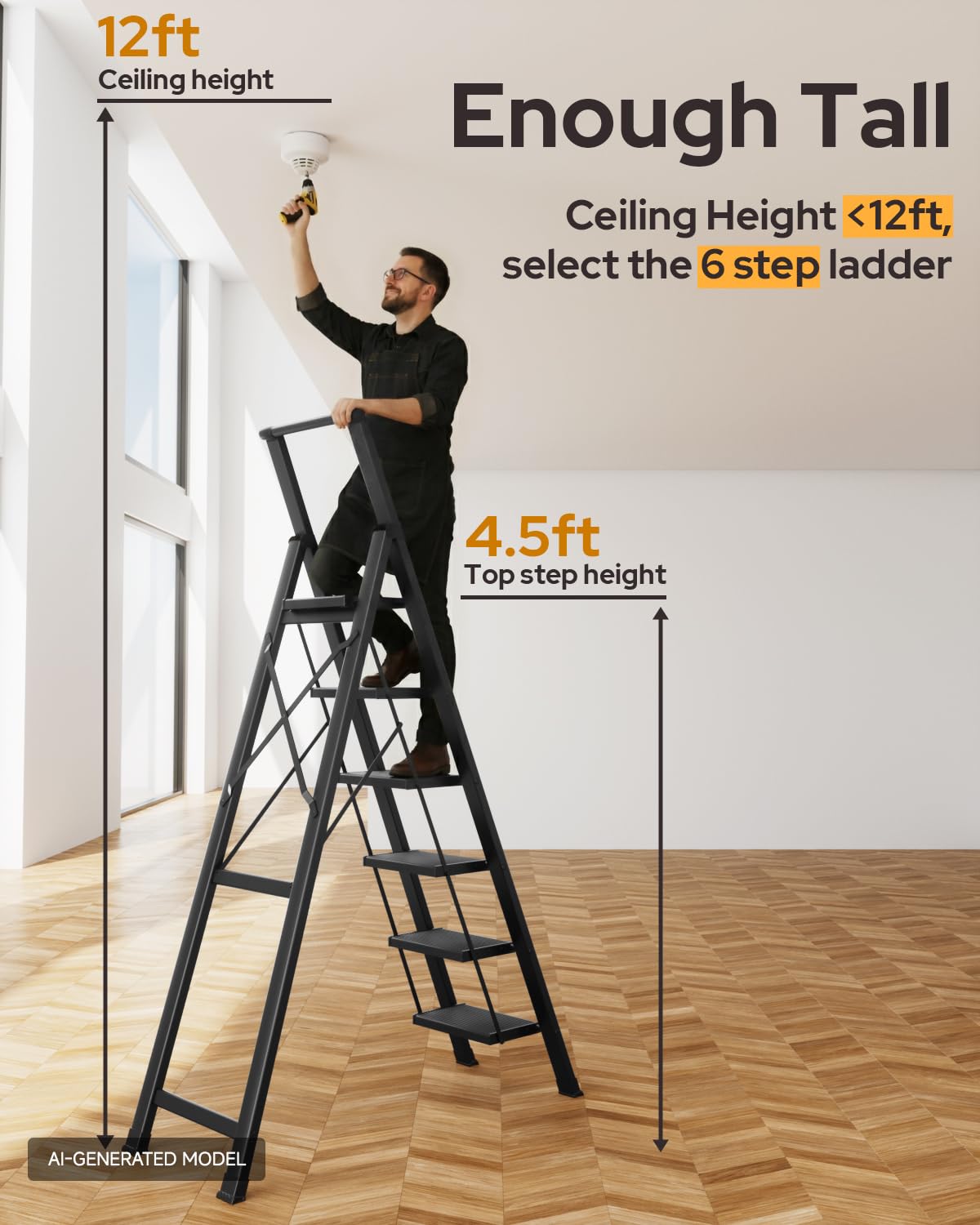Black Foldable 6 Step Ladder K817