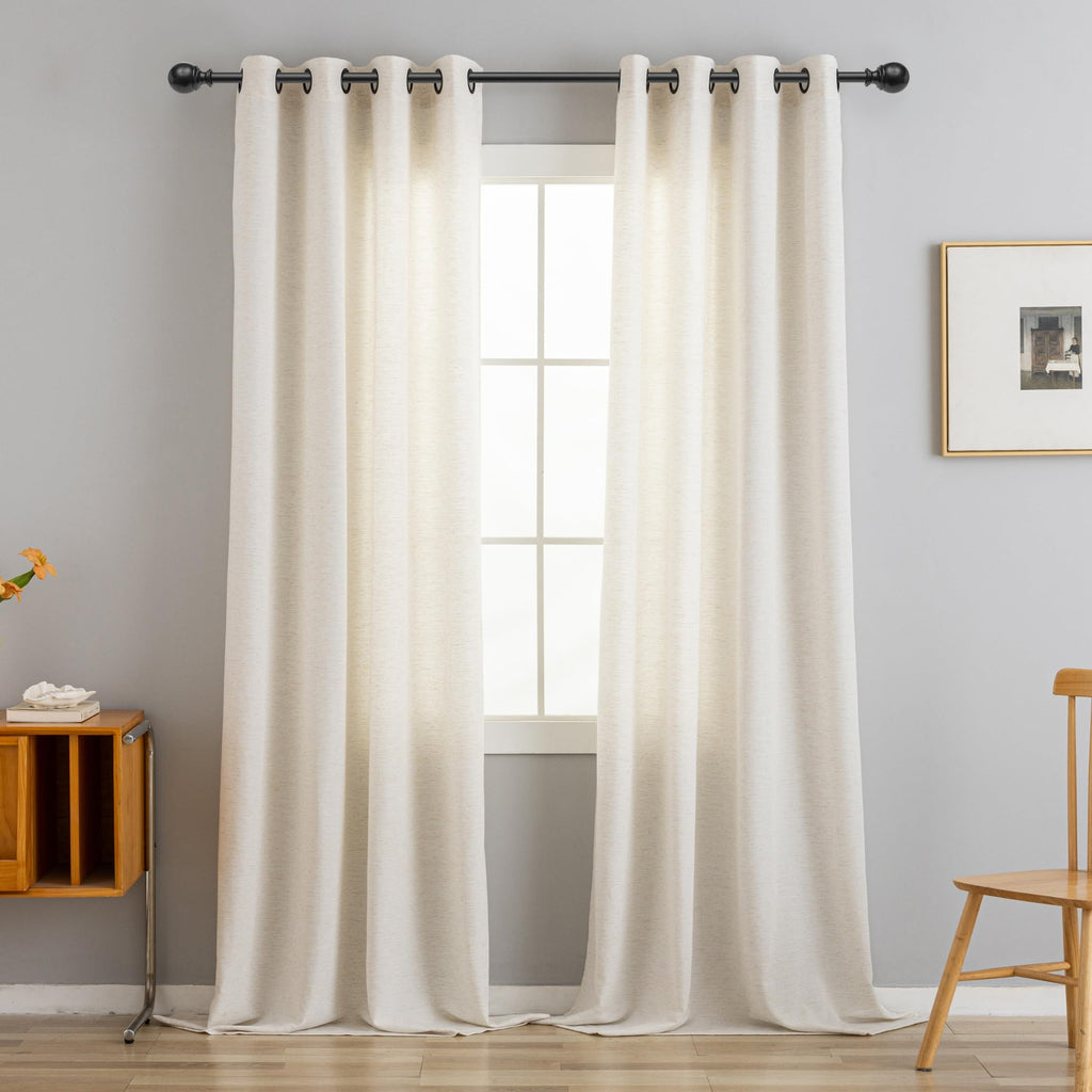 Natural Linen Curtains 90 Inches Long 2 Panels Black Grommets Y48437