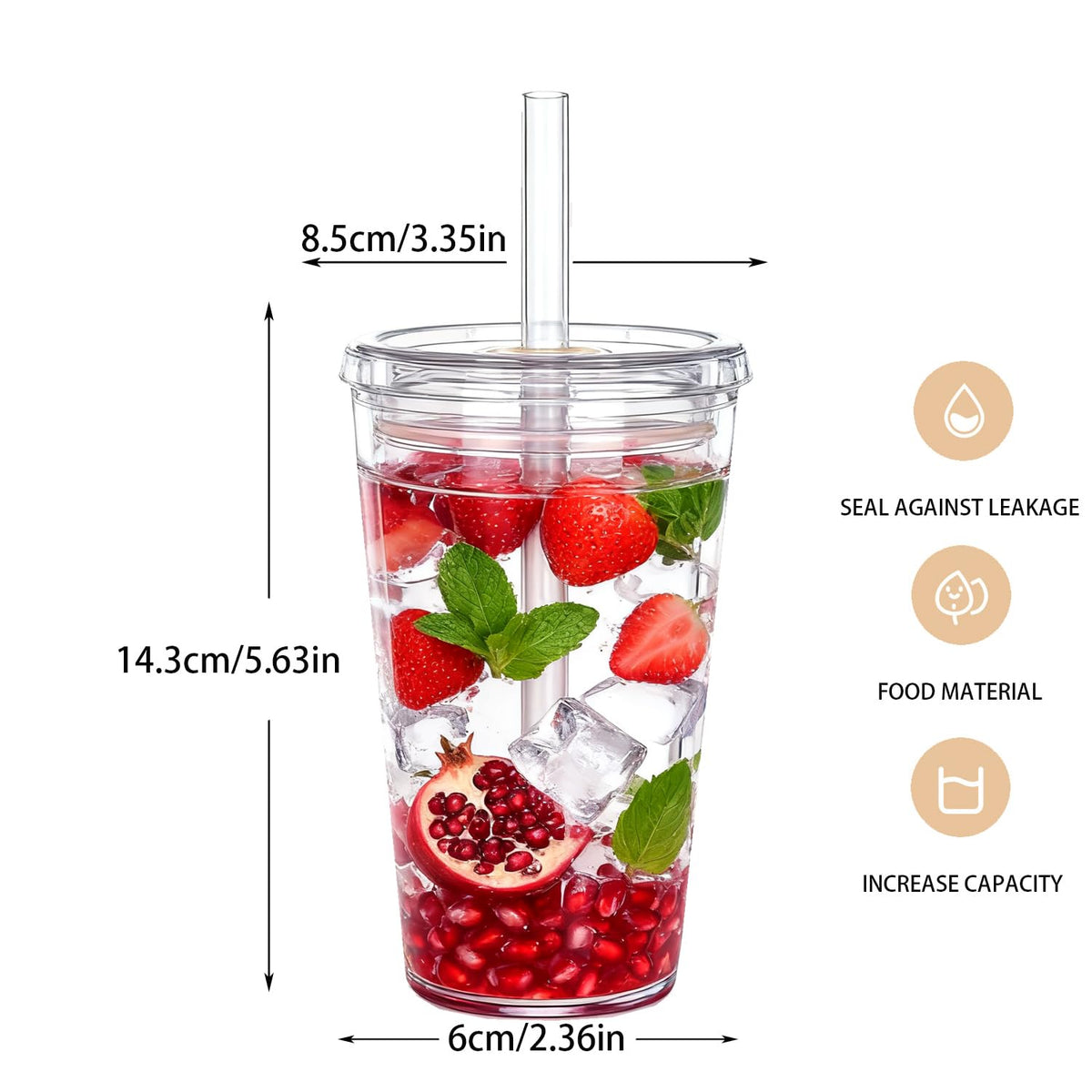 16 oz Plastic Tumbler Cup with Lid and Straw, 6 Pack T8373