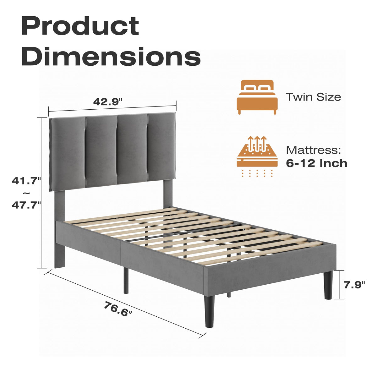 Twin Size Upholstered Bed Frame C686893