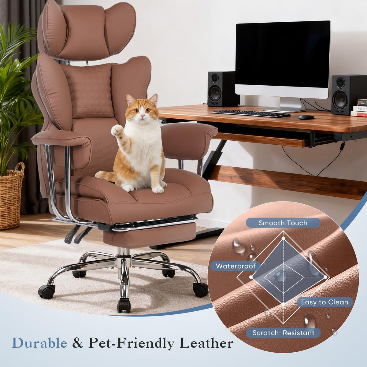 Big and Tall Home Office Desk Chair with Footrest O132