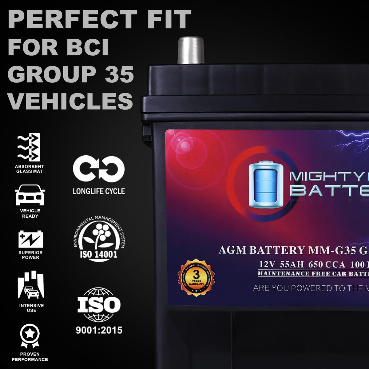 12V 55Ah AGM Replacement Battery V6121