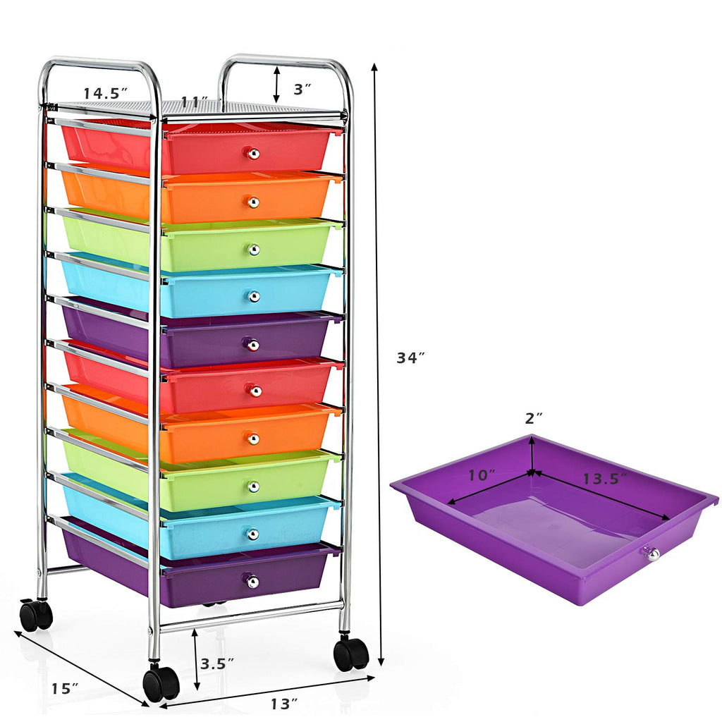 10 Drawer Multicolor Alloy Steel Storage Cart M89410
