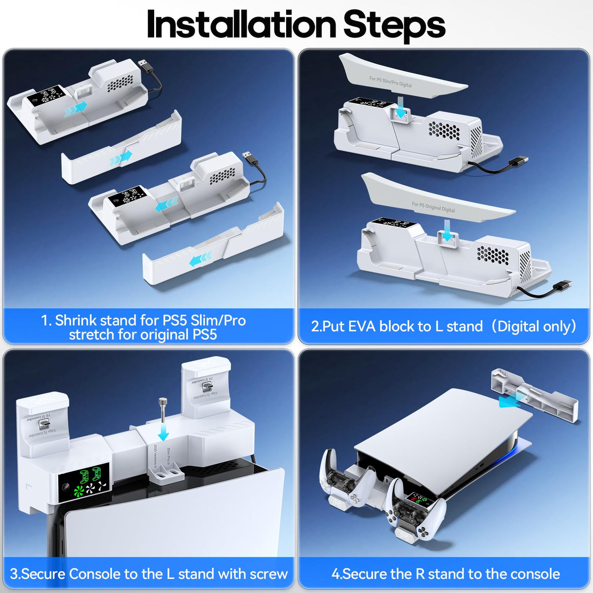 PS5 Horizontal Stand and Cooling Station with Controller Charging Station N9942