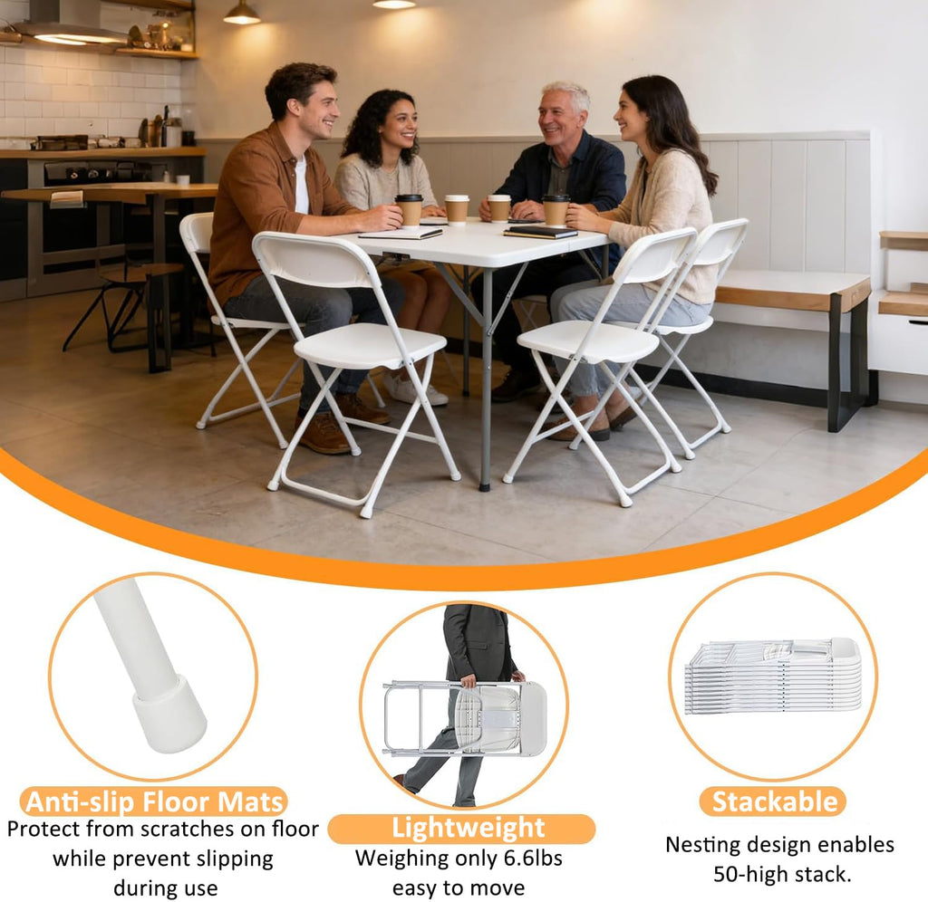 White 10 Pack Plastic Folding Chairs with Steel Frame Y872