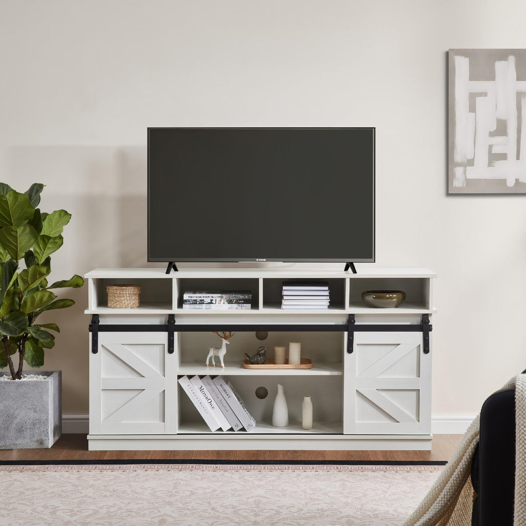 White Wood TV Stand with Adjustable Shelves T869