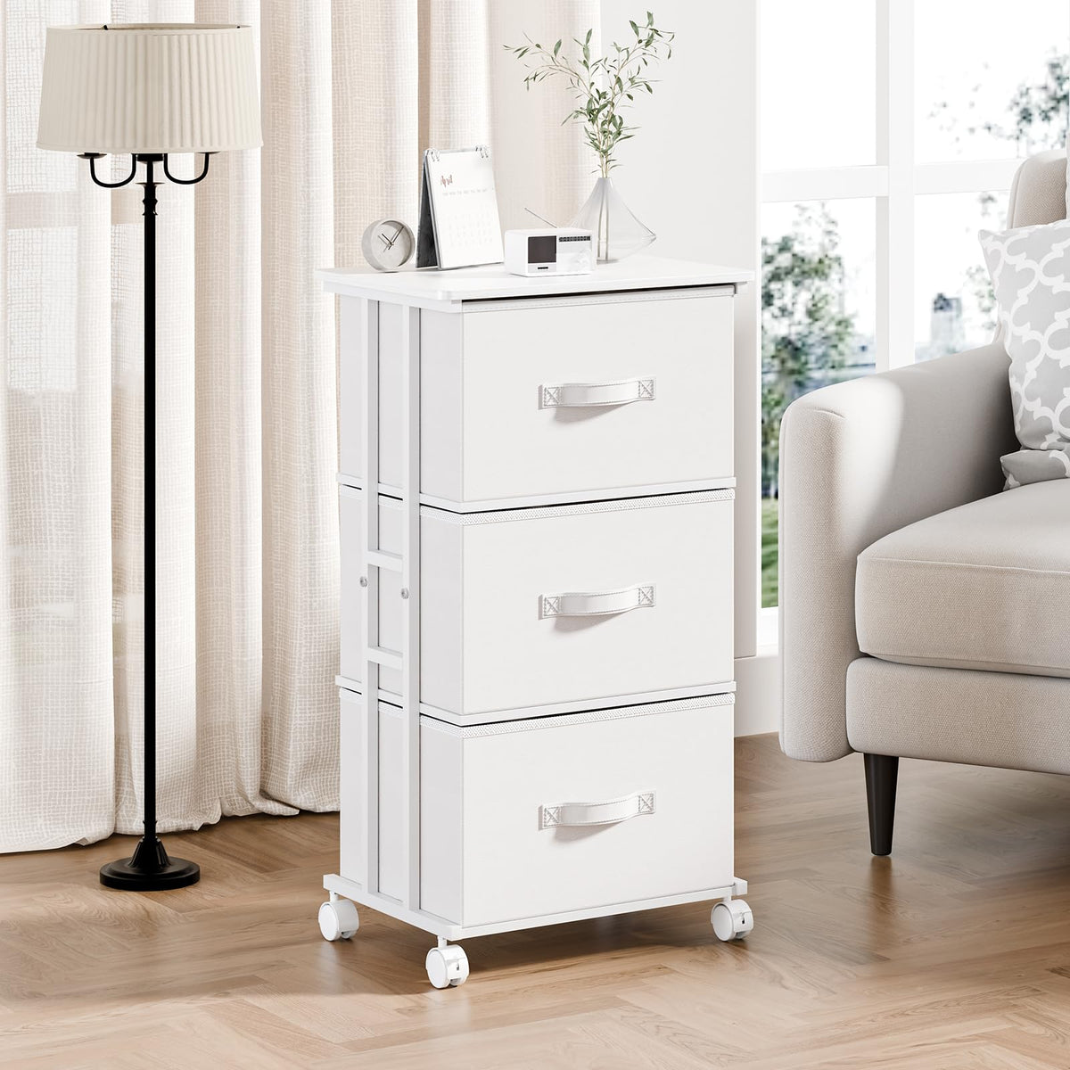 White 3 Drawer Fabric Dresser F44741