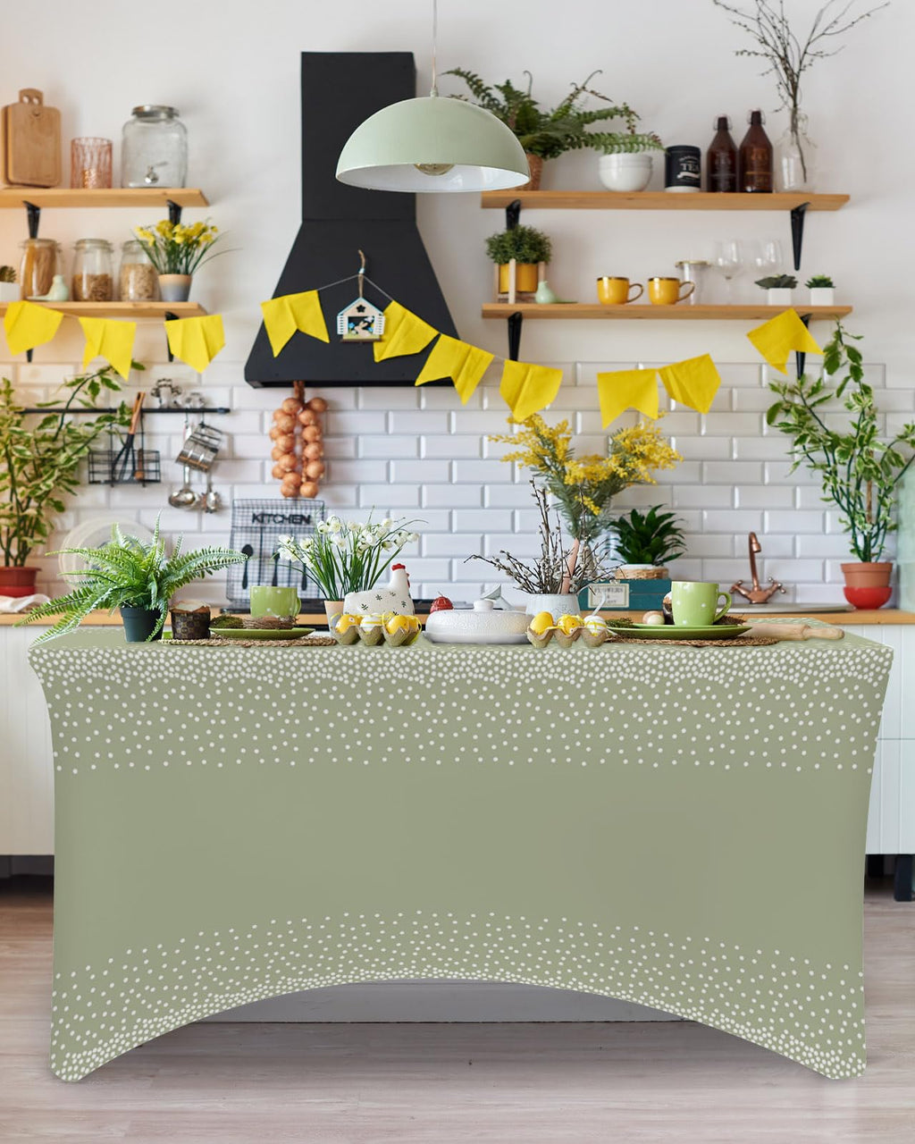 White Speckles Grain Spandex Fitted Table Cover H35862