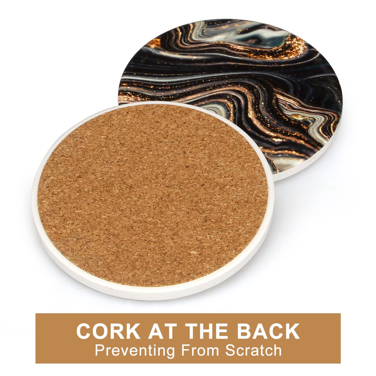 Black and Gold Marble Coasters with Holder A9805