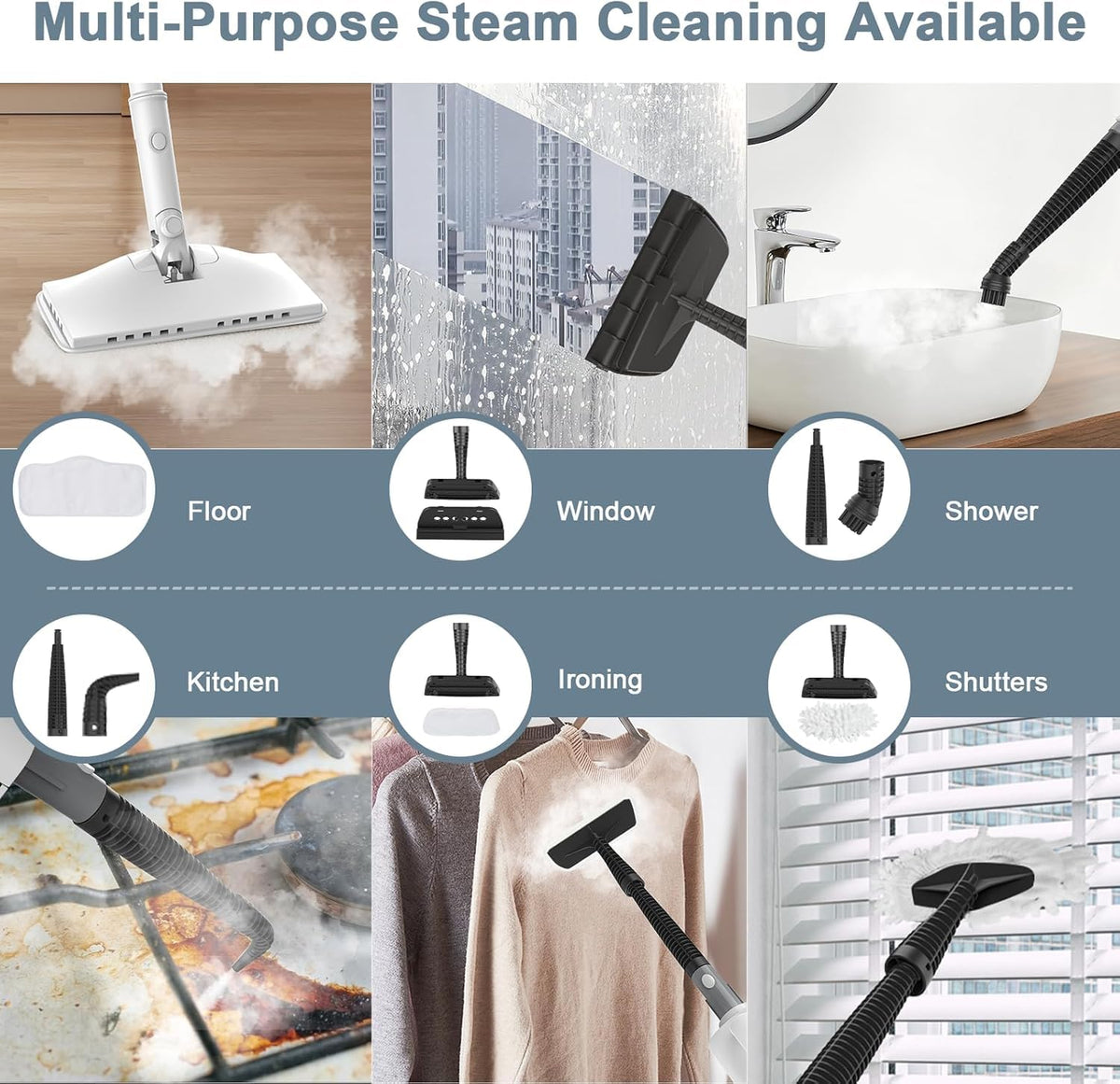1200W 6-in-1 Steam Mop with 2 Modes, 400ML Removable Tank X21049