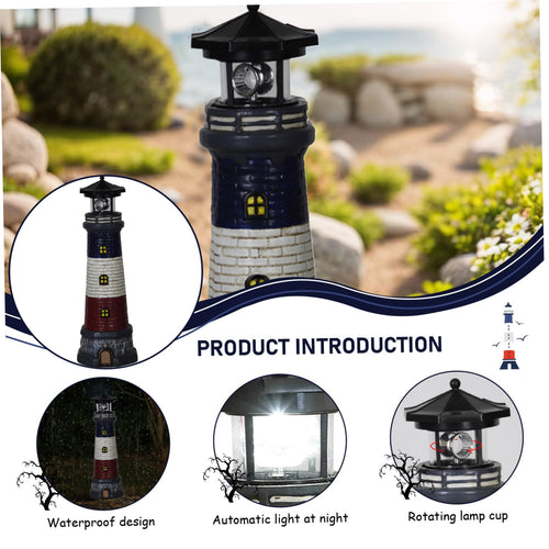 15" Tall Waterproof Resin Lighthouse Lamp with 360° Rotating LED R6516