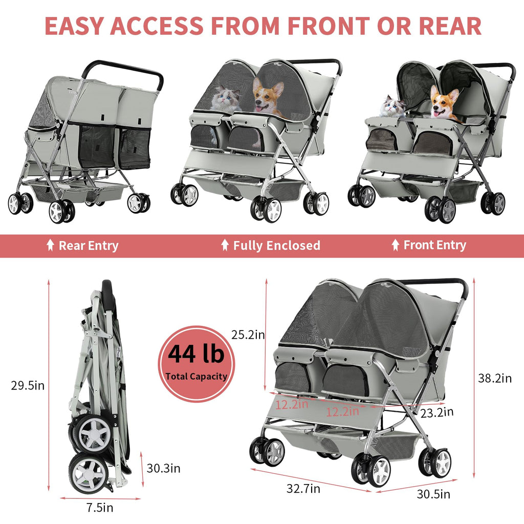 Gray Double Pet Stroller F2996