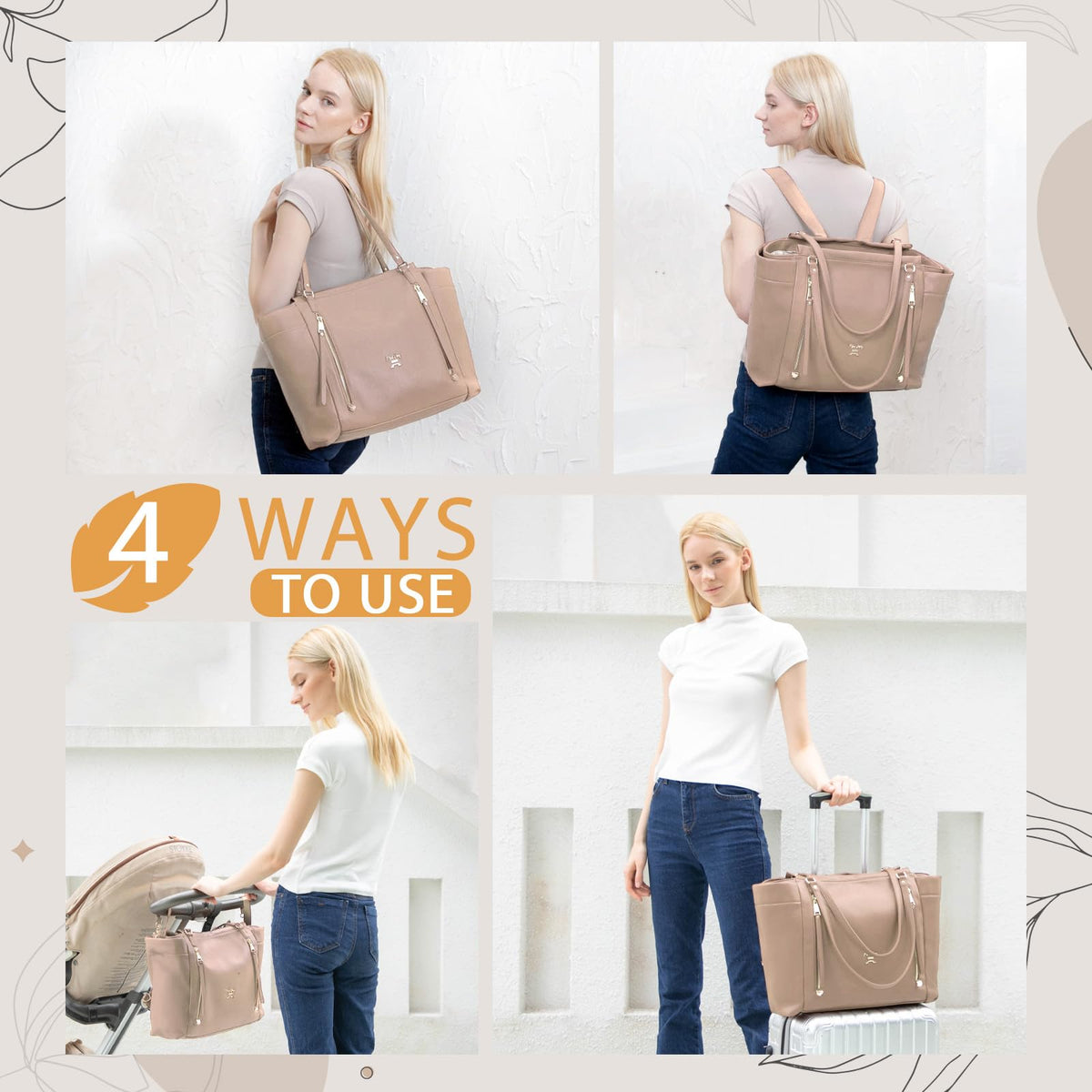 Leather Diaper Bag Backpack with Pacifier Case F69896