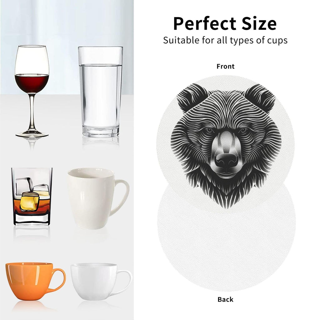 Black and White Bear Head Leather Coasters Set of 4 H4618