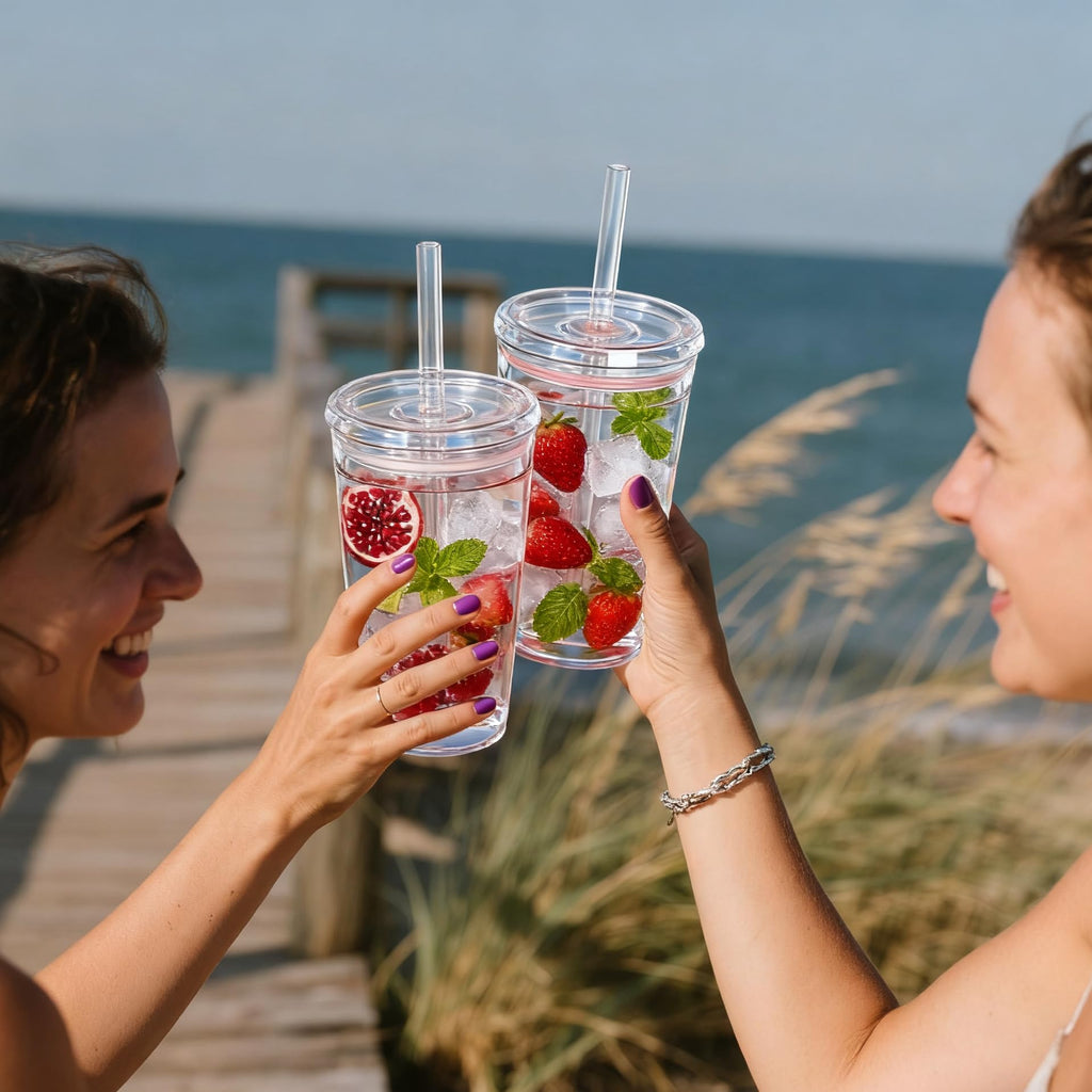 16 oz Plastic Tumbler Cup with Lid and Straw, 6 Pack T8373