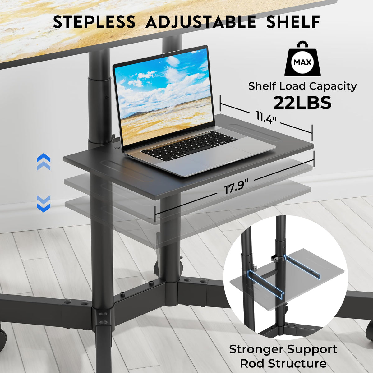 Rolling TV Stand with Tilt, Black S53501