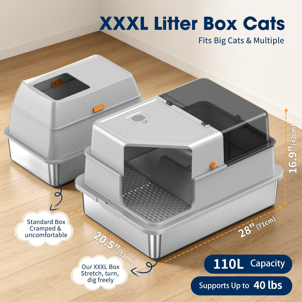 XXXL Stainless Steel Cat Litter Box with Lid X5210