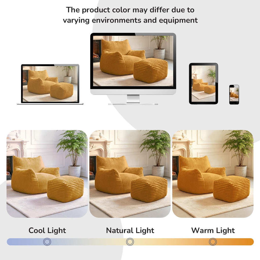 Large Yellow Bean Bag Chair with Footrest E83395