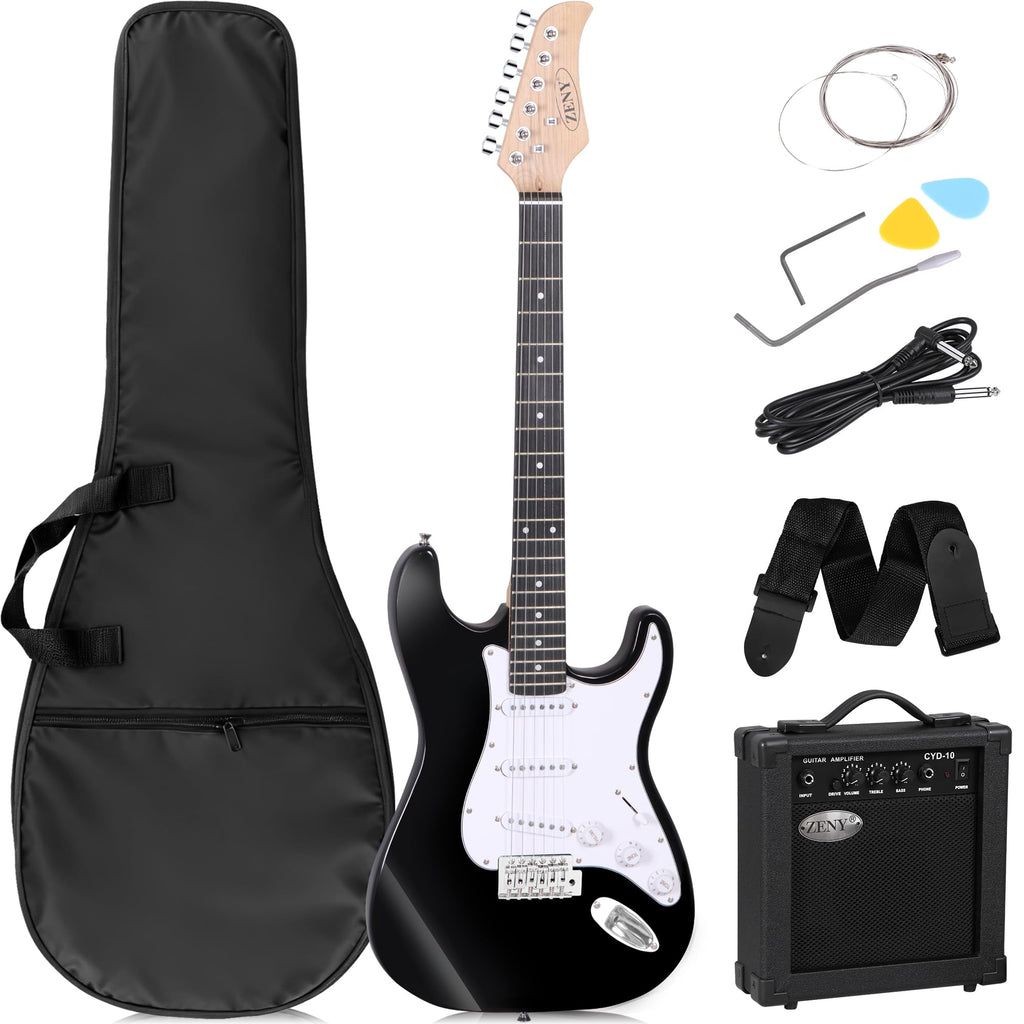 39in Full Size Electric Guitar with 10W Amp, Case and Accessories Pack, Black F869