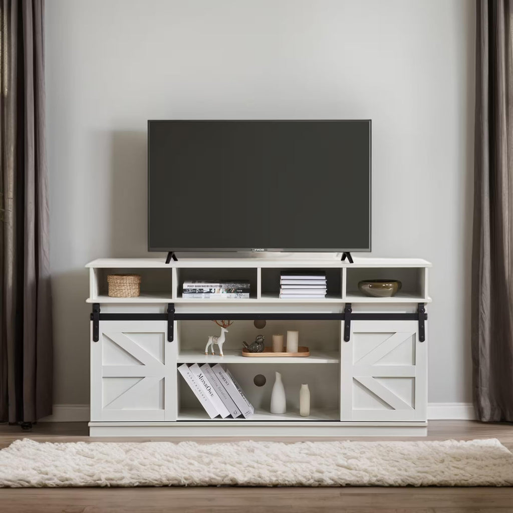 White Wood TV Stand with Adjustable Shelves T869