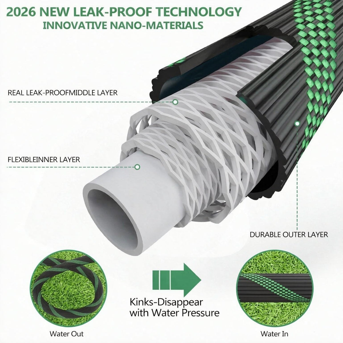 100FT Lightweight Garden Hose with 10-Pattern Nozzle D4643