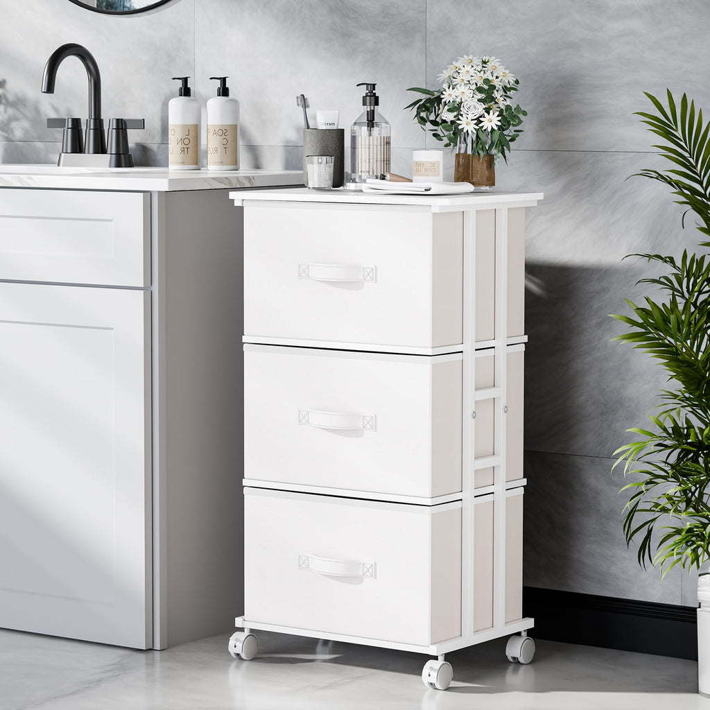 White 3 Drawer Fabric Dresser F44741