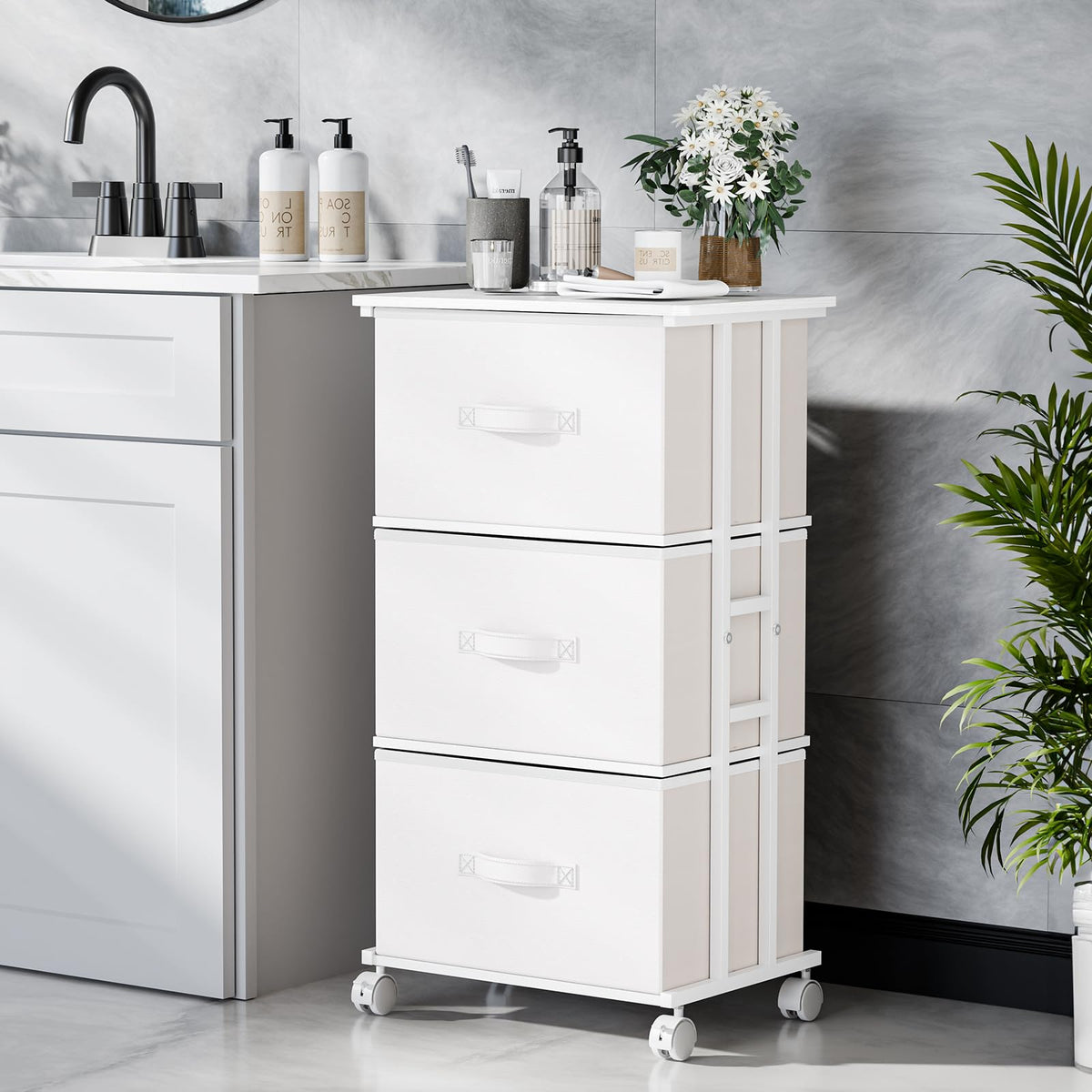 White 3 Drawer Fabric Dresser F44741