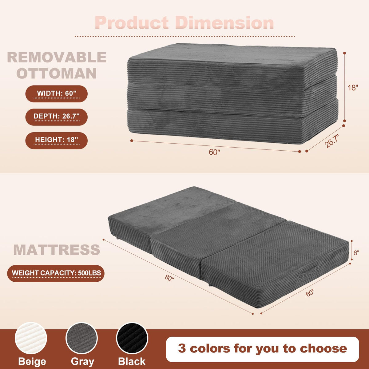 6-Inch Tri-Fold Foldable Mattress T5402