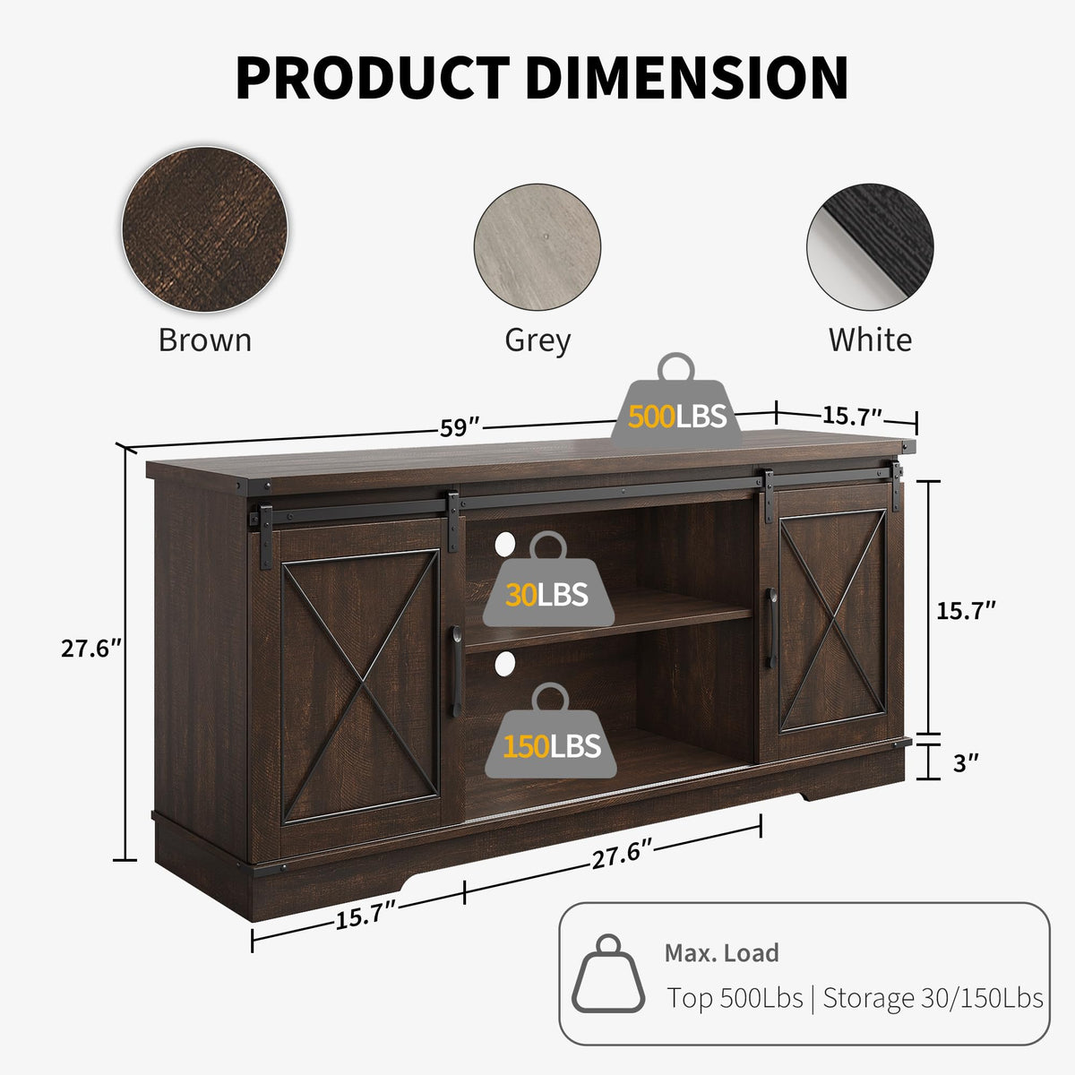 59" Brown Farmhouse TV Stand A244