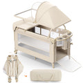 4 in 1 Foldable Pack and Play with Bassinet and Changing Table, Beige Z978712