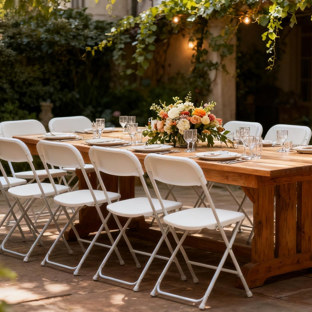 White 10 Pack Plastic Folding Chairs with Steel Frame Y872