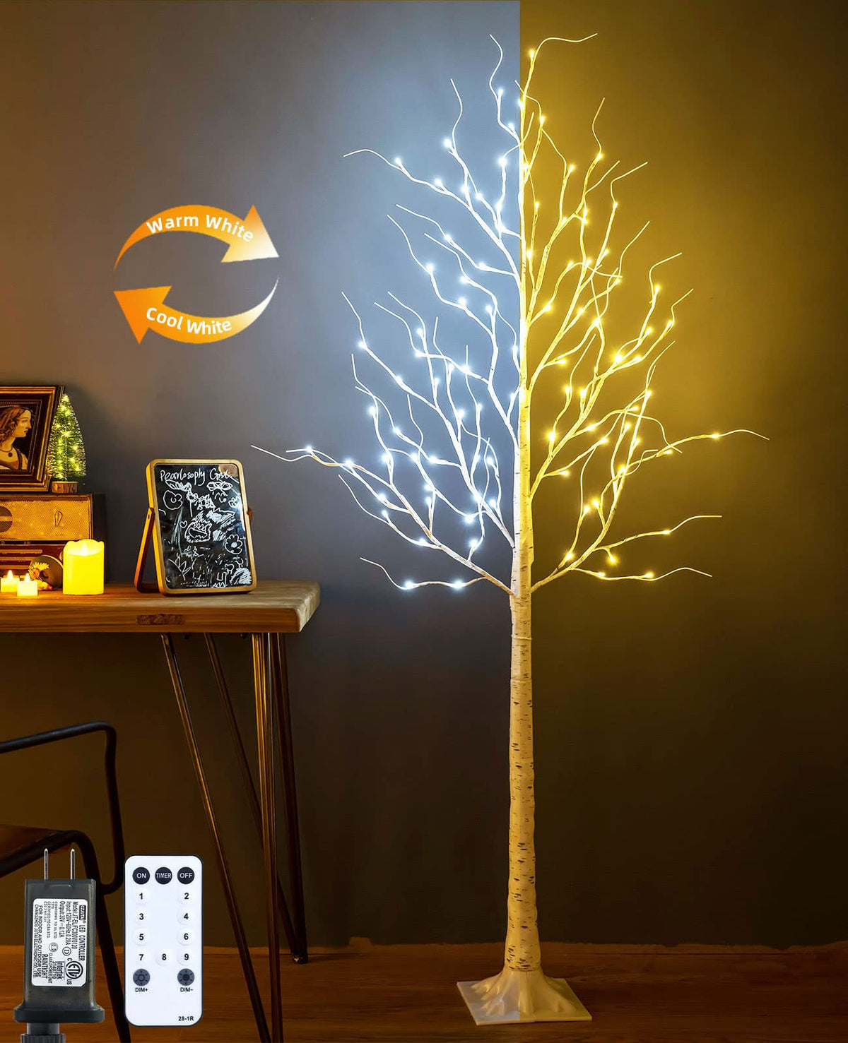 6ft 96LED Lighted Artificial Birch Tree with 9 Modes Timer E7884