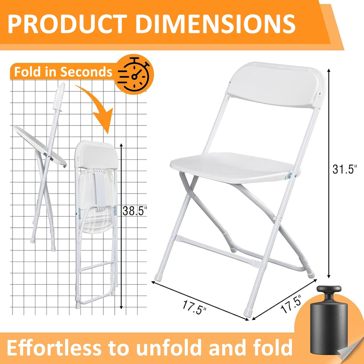 White 10 Pack Plastic Folding Chairs with Steel Frame Y872