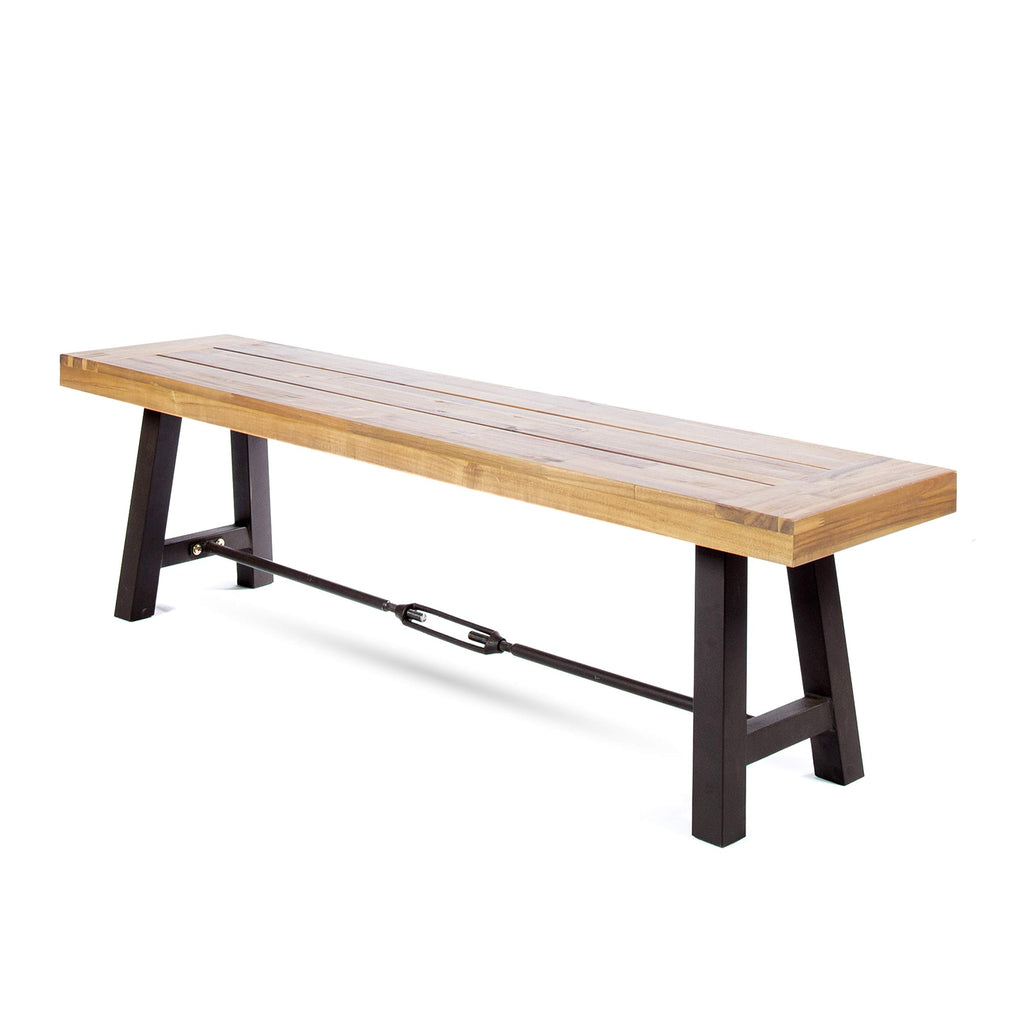 Acacia Wood Outdoor Bench with Metal Accents G486
