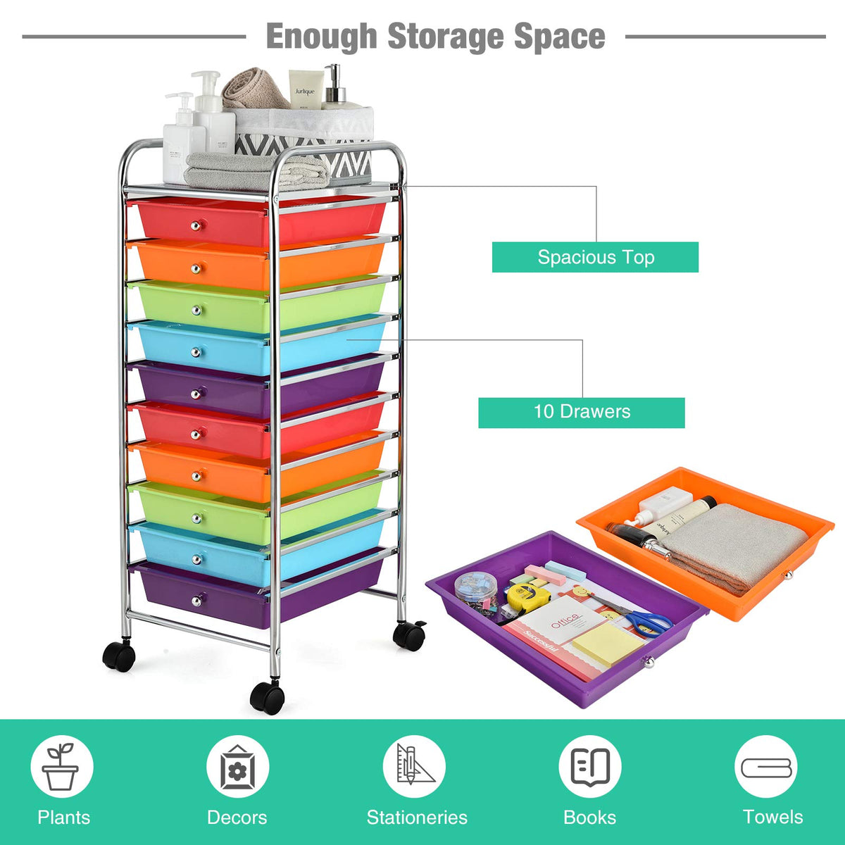 10 Drawer Multicolor Alloy Steel Storage Cart M89410