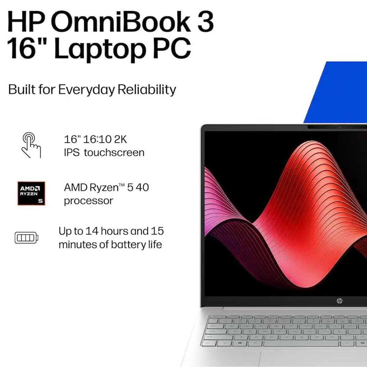 16" 2K Touchscreen Laptop AMD Ryzen 5 8GB RAM 512GB SSD Windows 11 J89903