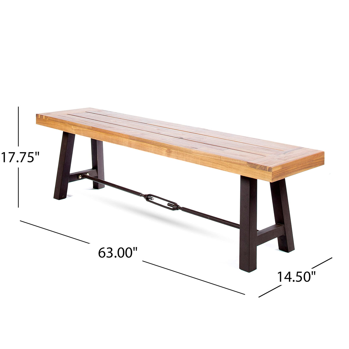 Acacia Wood Outdoor Bench with Metal Accents G486
