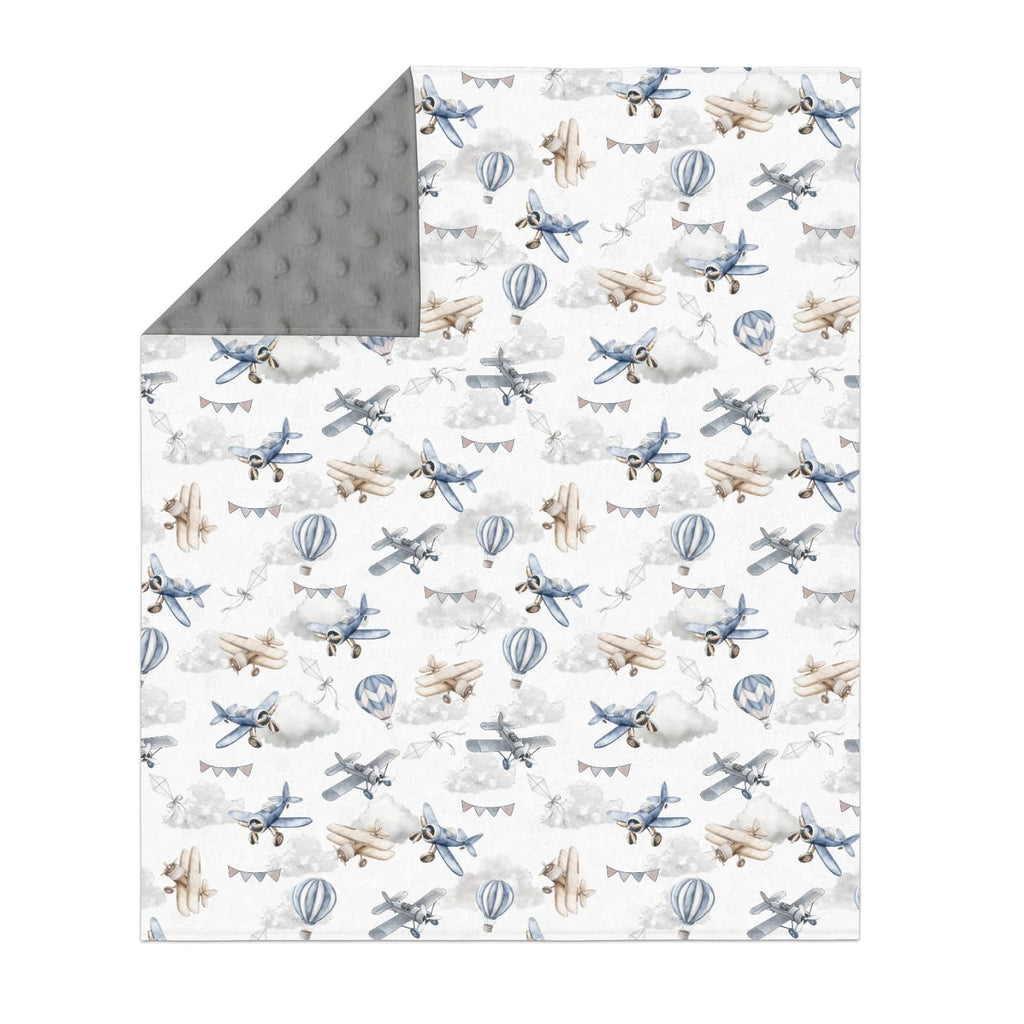 Vintage Planes Helicopters Hot Air Balloon Soft Mink Dotted Backing Double Layer Baby Blanket 30x40 Y7921