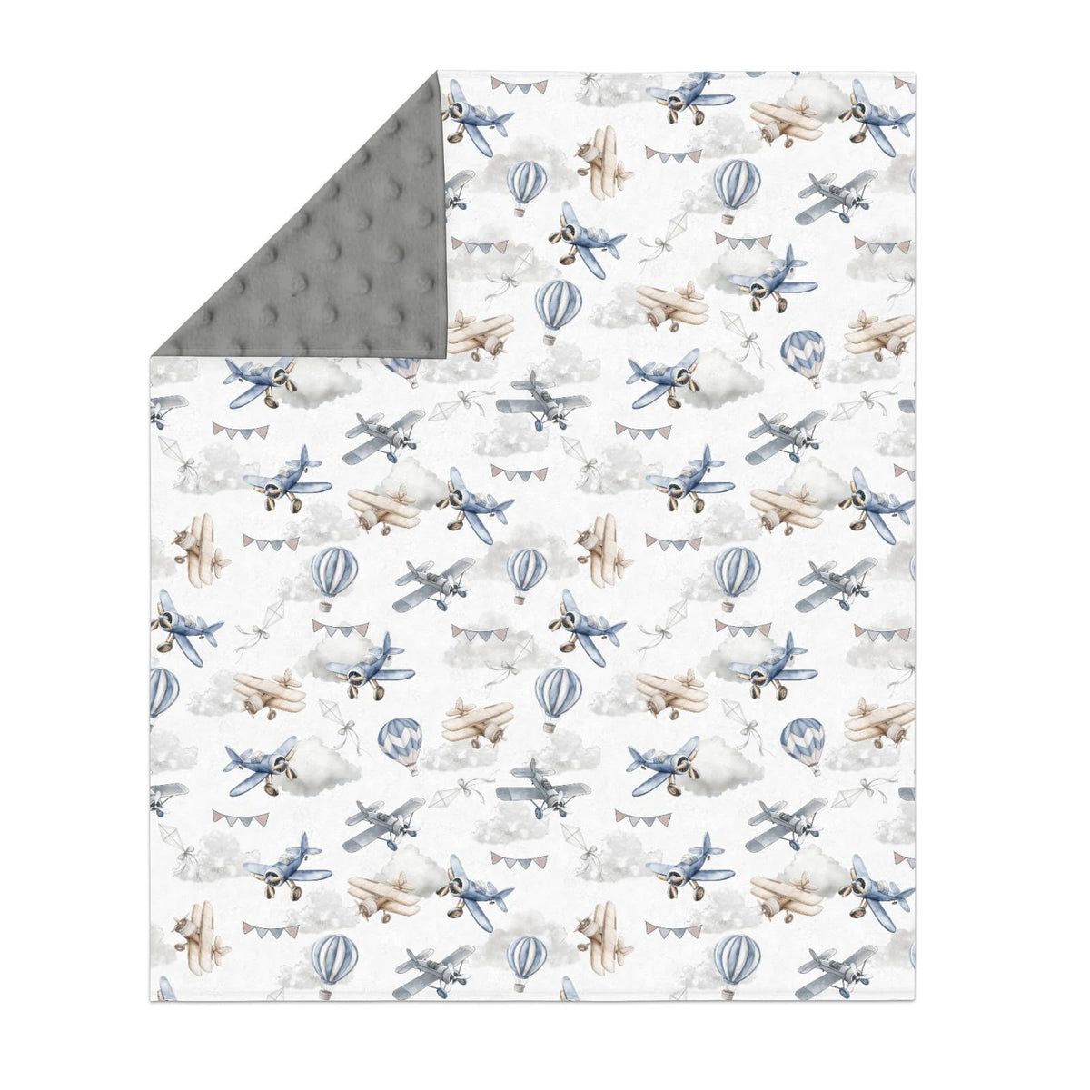 Vintage Planes Helicopters Hot Air Balloon Soft Mink Dotted Backing Double Layer Baby Blanket 30x40 Y7921