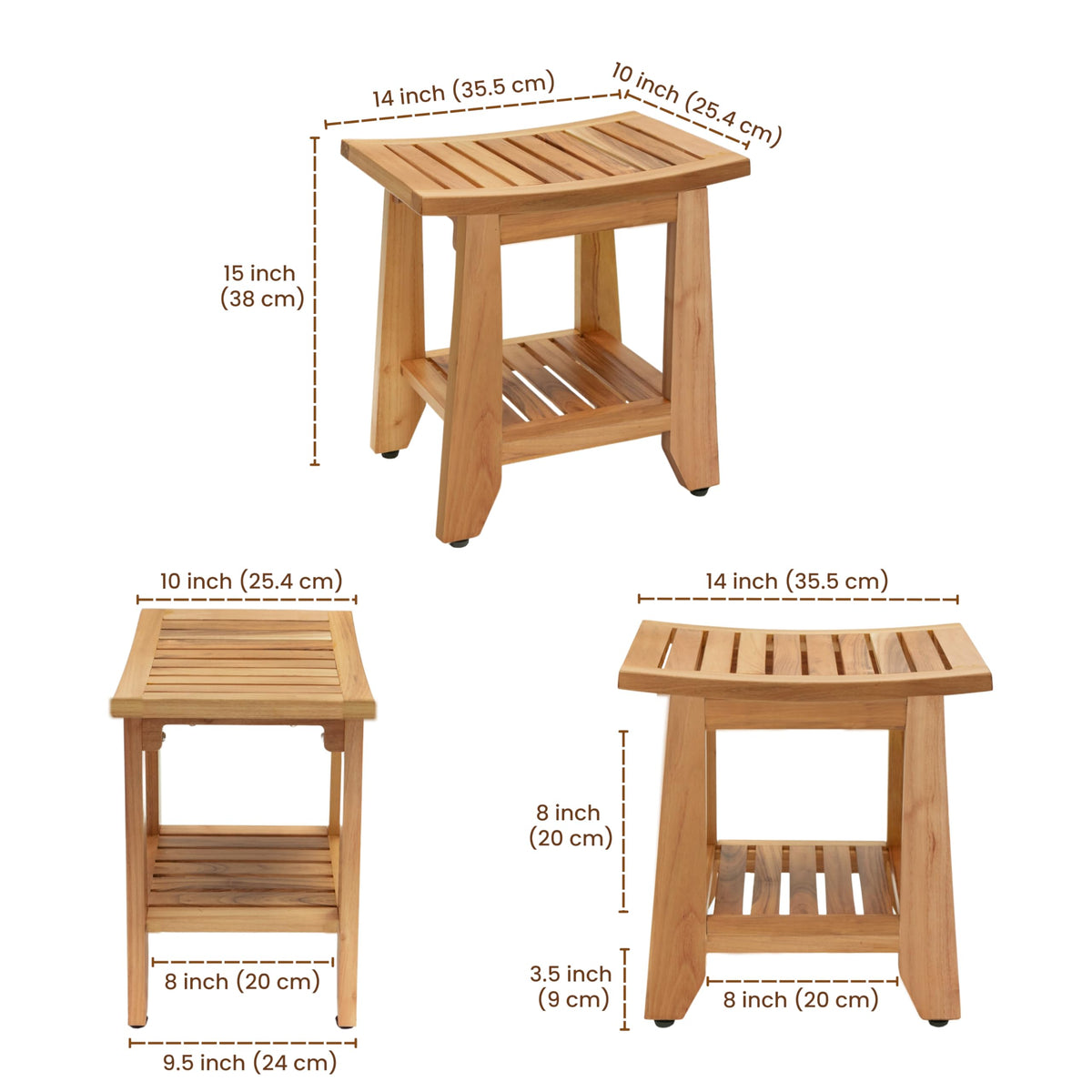 14'' Waterproof Teak Shower Bench with Storage Shelf J32846