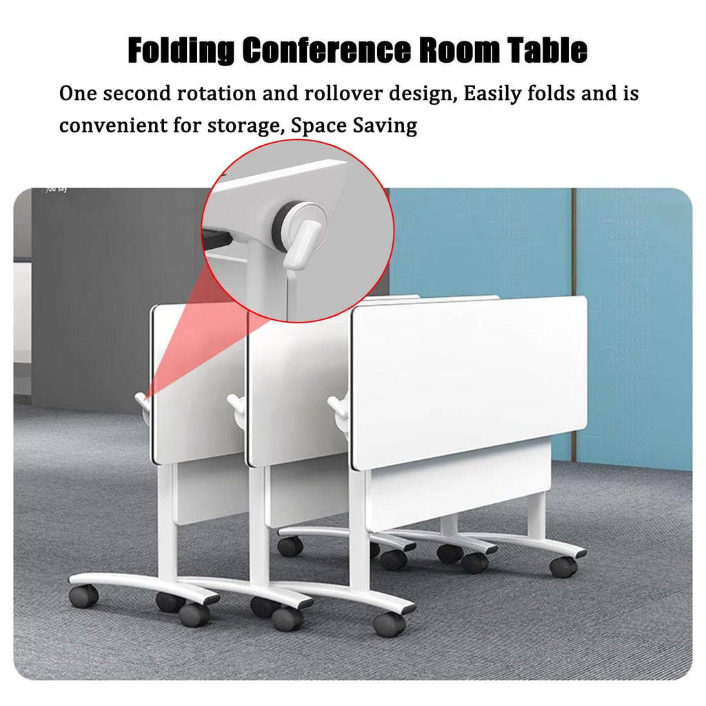 Folding Portable Conference Room Table with Metal Frame and Wheels P387257