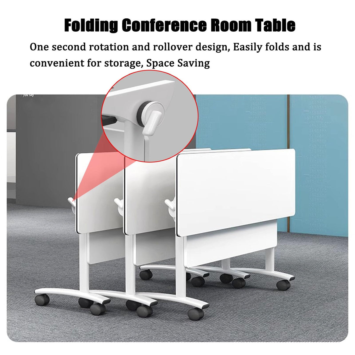 Folding Portable Conference Room Table with Metal Frame and Wheels P387257