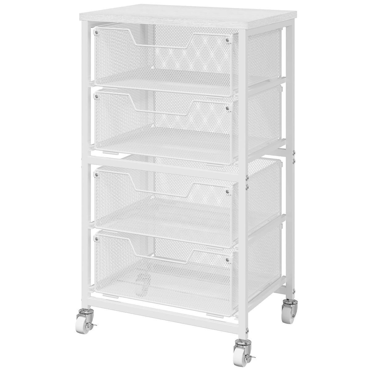 White 4 Drawer Rolling Storage Cart with Wooden Top A359