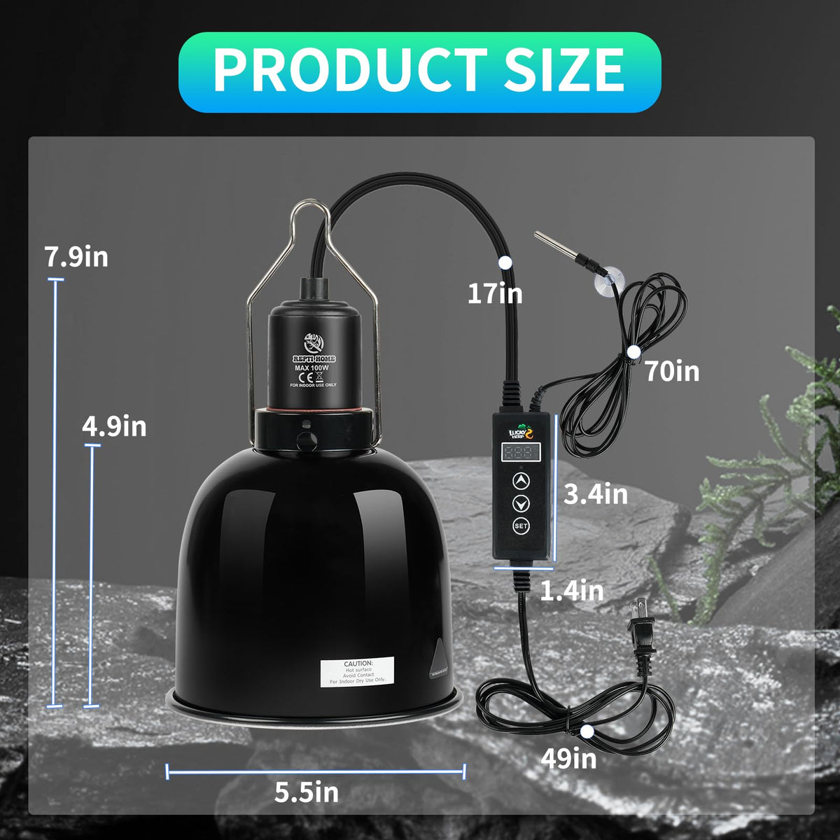 5.5 Inch Deep Dome Reptile Light Fixture with Dimming Thermostat D280152
