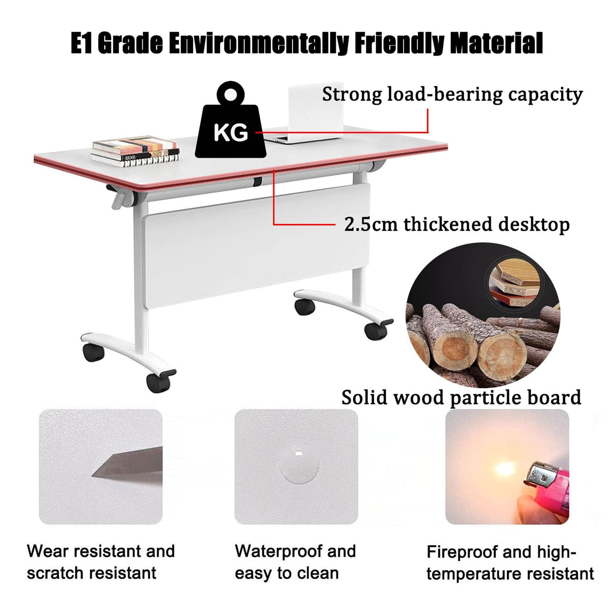 Folding Portable Conference Room Table with Metal Frame and Wheels P387257